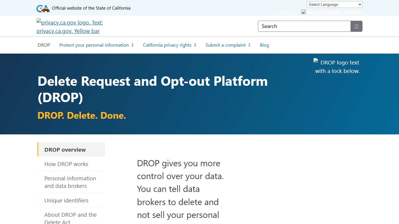 Delete request and opt-out platform (DROP) - privacy.ca.gov